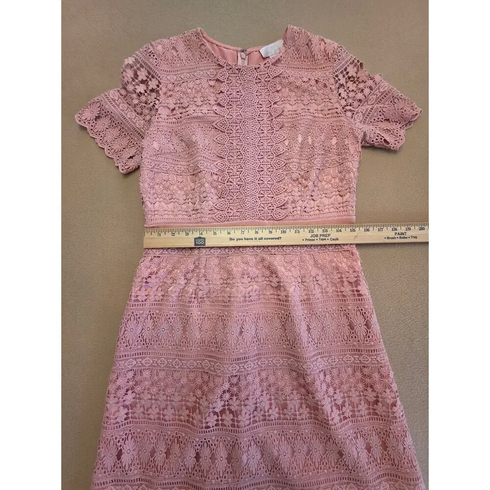 Rachel Parcell Pink Floral Guipure Lace Sheath Midi Dress Sz Medium